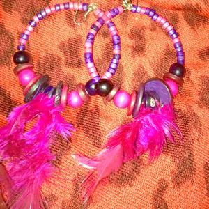 Pink feather Indian inspired earrings