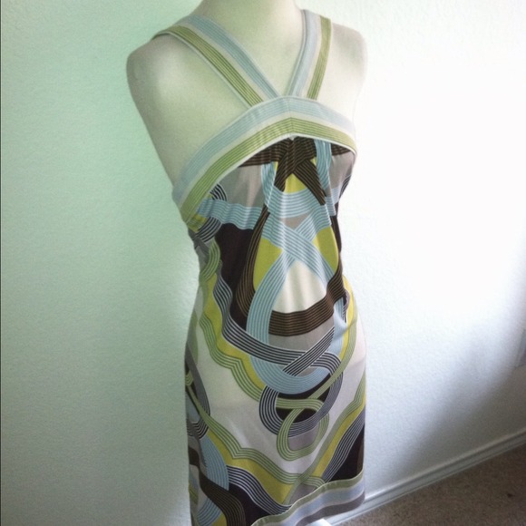 *BCBG* Sz L geometric spring dress 6 8 10 brown - Picture 2 of 4