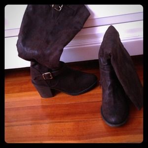 Dark brown suede tall boots!