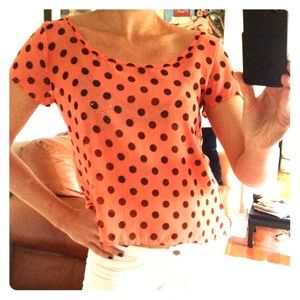 Spring Top! Coral with chocolate dots