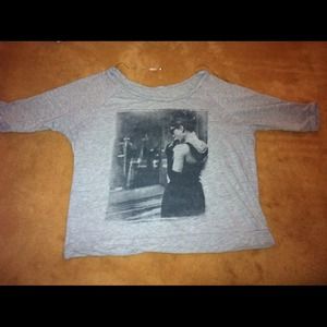 F21 Grey "Audrey Hepburn" Mid-Sleeve Top