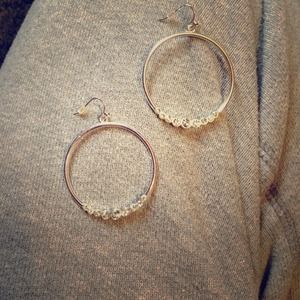 Silver hoop diamond earrings.. Never worn!!