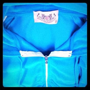 Juicy Couture Velour Hoodie in Aqua and White XL