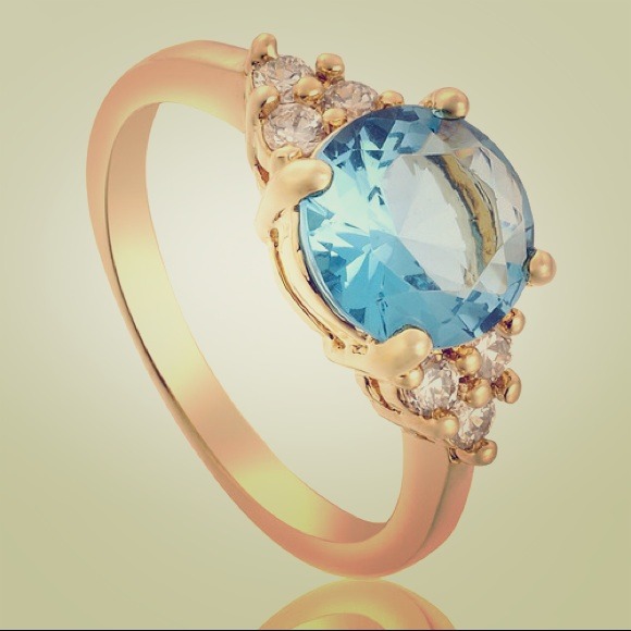 Aquamarine ring gold plated size 7