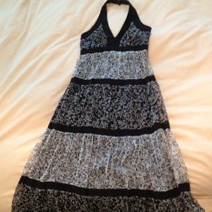 Silk long maxi dress black grey