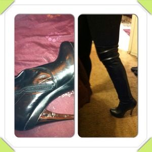 Black Knee boots wit Silver bottom