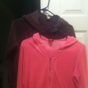 Two velour sets, jackets and pants.