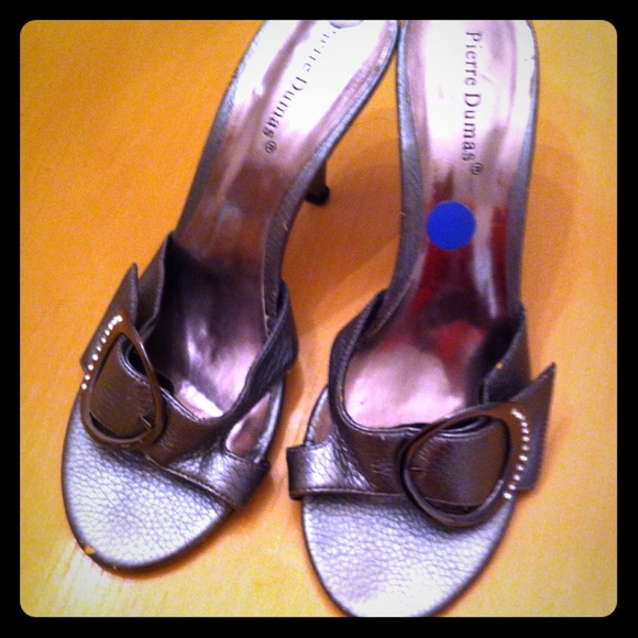 Pierre Dumas pewter  open toe heels