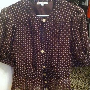 Nanette Lepore Sheer brown polka dot blouse