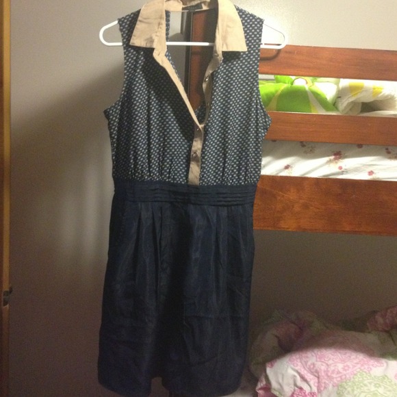 Dark blue and brown collared dress