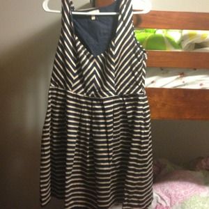 Striped navy blue beige lines dress