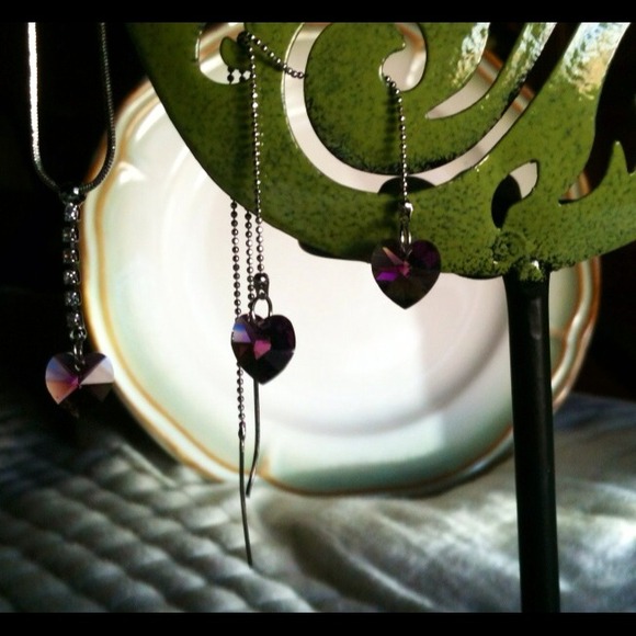 Silver-Toned, Crystal Necklace & Threader Earrings - Picture 1 of 1