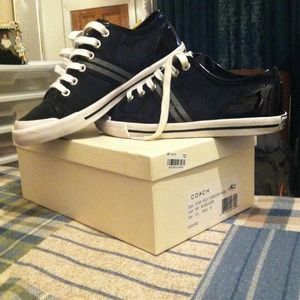 Black and silver coach shoes