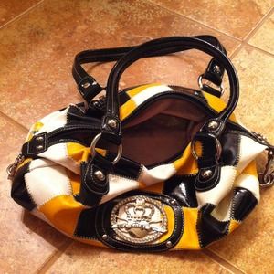 Kathy Van Zeeland yellow,black,and white handbag
