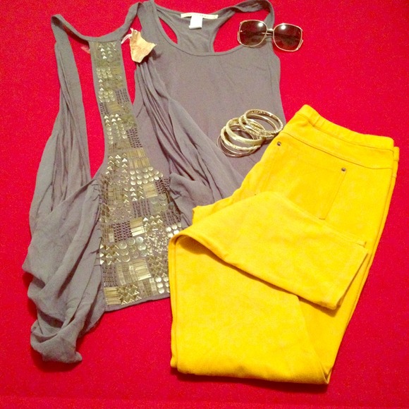NWTDrk Grey Tank Top w/ Beaded Vest