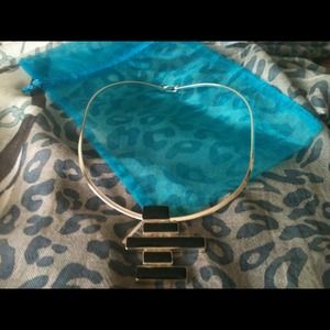 Bronzed Silver Choker/w Black Pendant