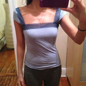 Light blue top with cap sleeve