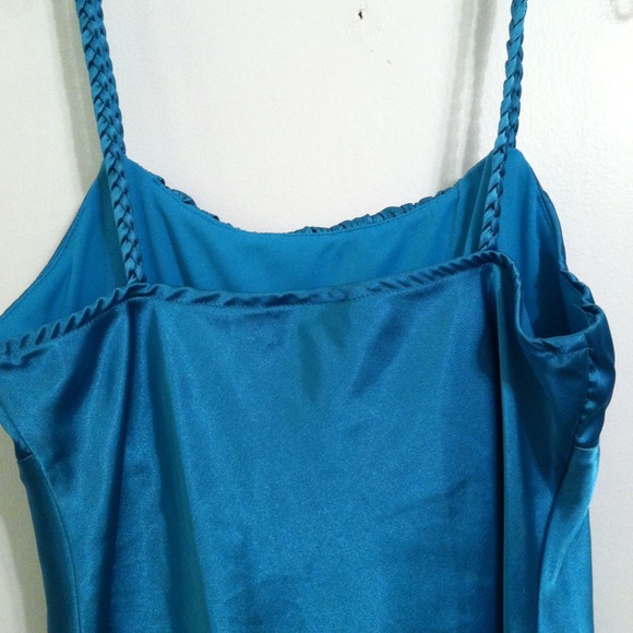 Turquoise silk-feel tank w/braided straps - Picture 3 of 4