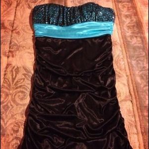 Turquoise and black short homecoming dress