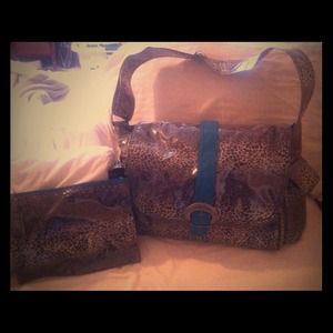 Turquoise and leopard diaper bag. Kalencom