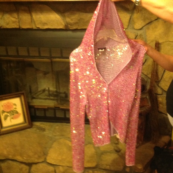 Crocheted pink sequin hoodie