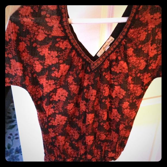 Shirt with black and red floral