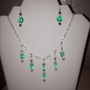 Light green necklace and matching earrings