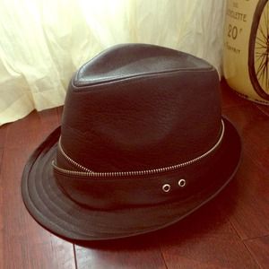Black Leather Fedora w/ Zipper Detail