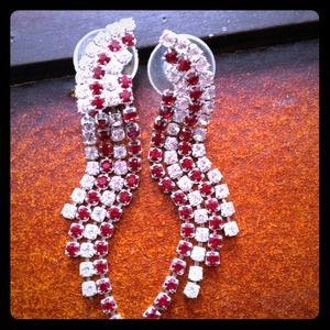 Red and white rhinestone earrings