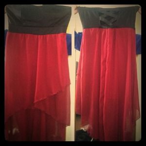 Strapless Hi-Low wine red dress