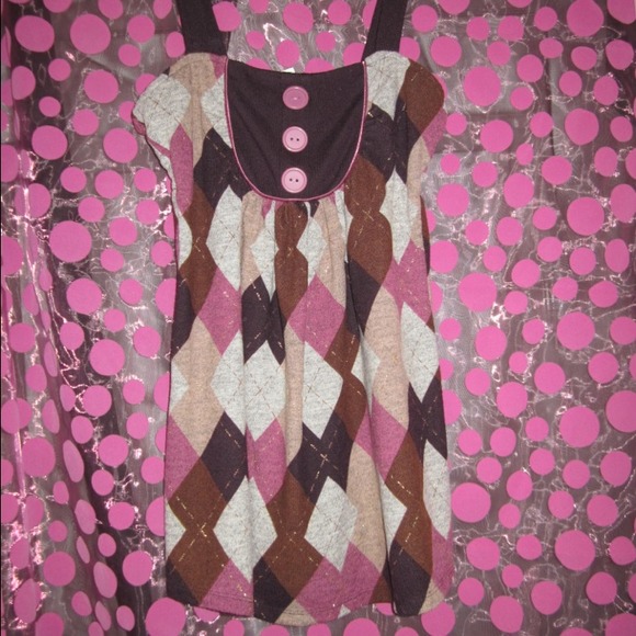 Purple, pink, tan, and heather grey plaid top