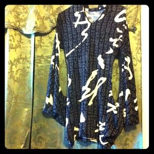 Black print dress with Chinese characters