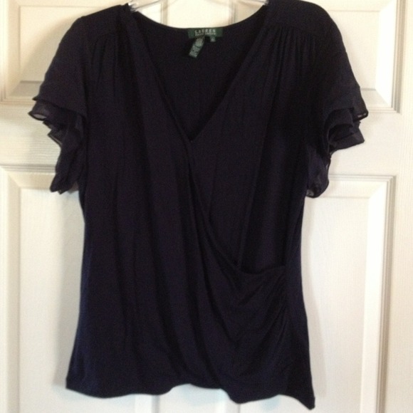 SOLD Navy blouse-match w/ivory suit w/navy flowers