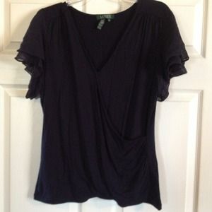 SOLD Navy blouse-match w/ivory suit w/navy flowers