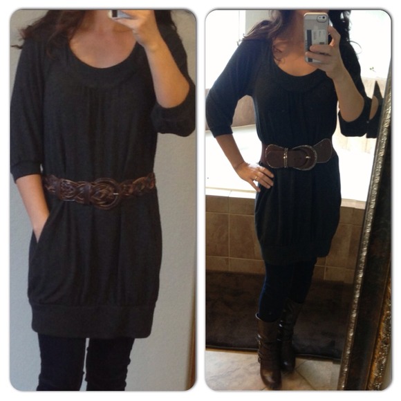 Gray tunic dress with pockets - Picture 2 of 3