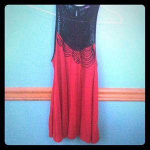 Dressy red and black lace top NEVER WORN