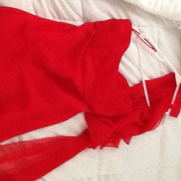 Red, I believe chiffon, dress. Size 14.