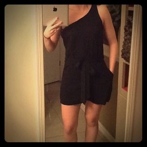 One Shoulder Black Romper with Pockets