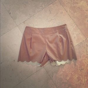 Nude leather scallop edge shorts. M-L available
