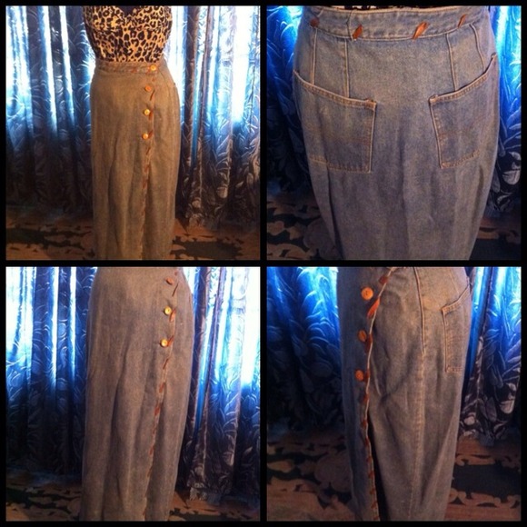 Rustic Denim Stone-Washed Wrap-Skirt; Wood Buttons