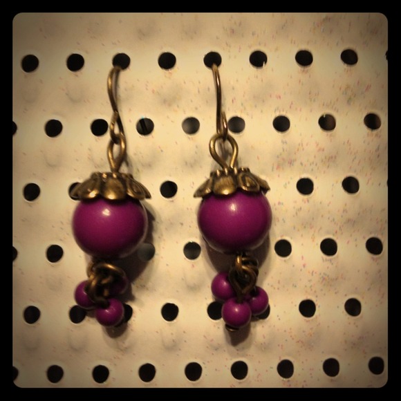 Vintage Plum and Gold Aztec Earrings