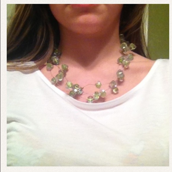 Super fun 3 stranded necklace with green beads
