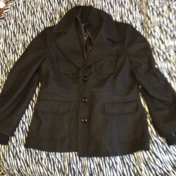 Women's winter coat.and b/w scarf .