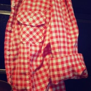 Red and White Light Cotton Button Up