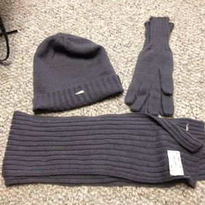 Calvin klein hat, gloves, and scarf set