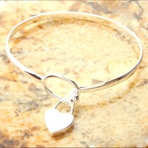 .925 Solid Bangle w/ heart charm - NWOT