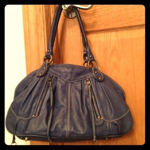 Blue leather shoulder bag.