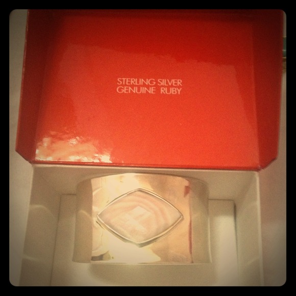 ELLE Sterling Silver Genuine Ruby Cuff Bracelet