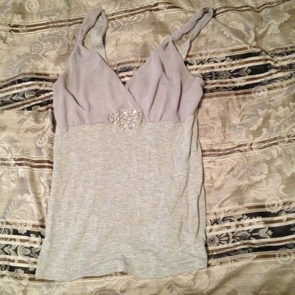 Grey chiffon tank top with some bling