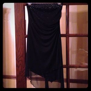 Black Strapless Dress with Silver Detail